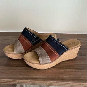 Clarks Artisan Women's Suede Tri-color Wedge Shoes 9 1/2 70s Boho